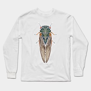 Art Nouveau Cicada White Outline Long Sleeve T-Shirt